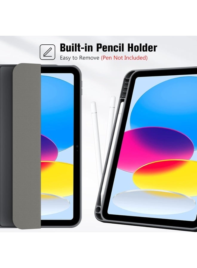 جراب لجهاز iPad A16 2025 الجيل الحادي عشر 11 بوصة / iPad الجيل العاشر 2022 10.9 بوصة مع حامل قلم، مصنوع من جلد PU متين، وغطاء خلفي مرن من مادة TPU مقاوم للصدمات، مزود بخاصية التشغيل/الإيقاف التلقائي (رمادي داكن). - Image 5